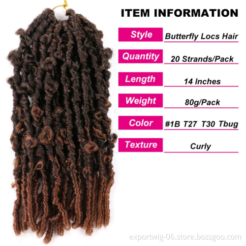 14inch Butterfly Faux Goddess Locs Synthetic Crochet Braids Hair Extensions 20 Strands/pack Natural Black Curly Braiding Hair